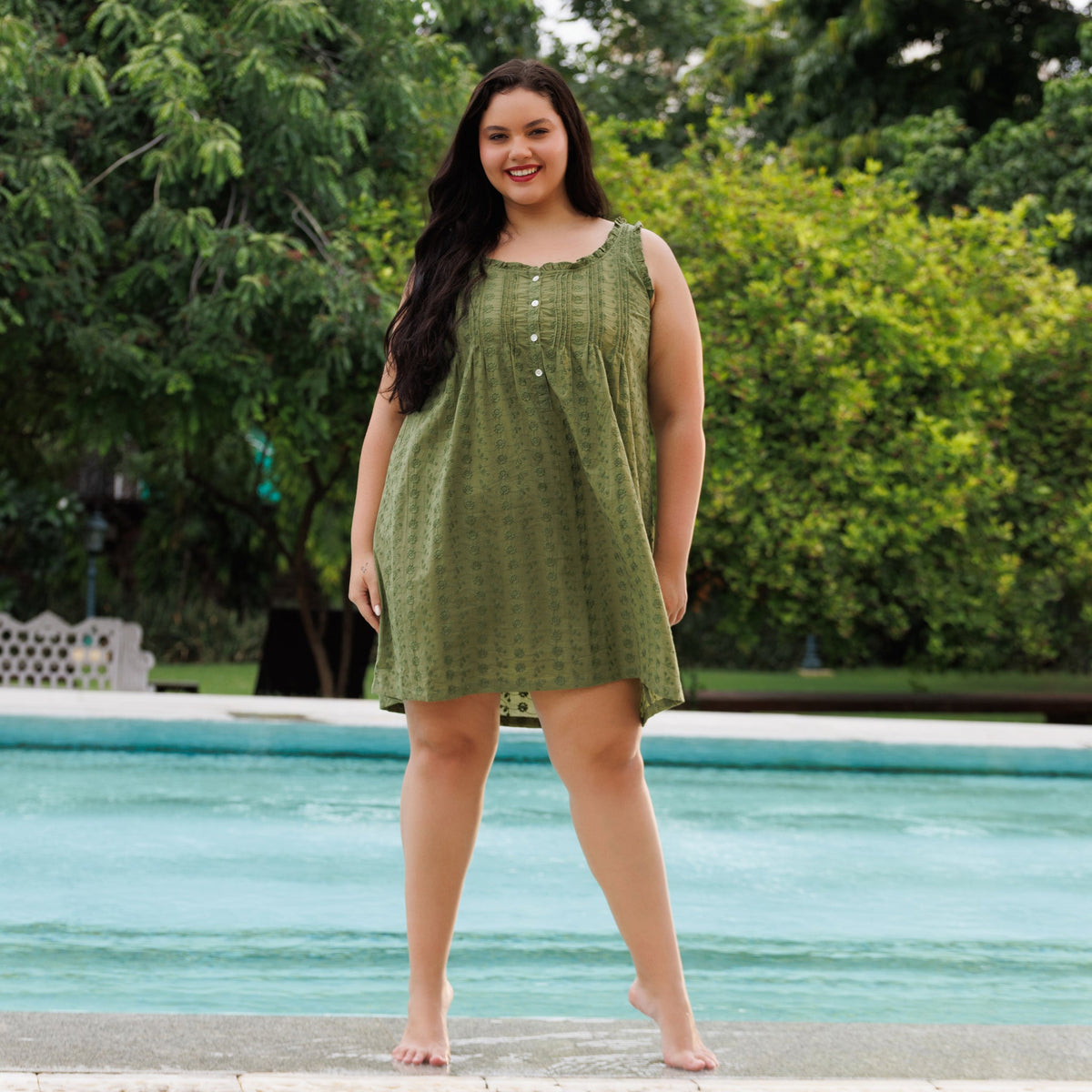 MARIGOLD ORGANIC  COTTON NIGHTIE MINI  - OLIVE