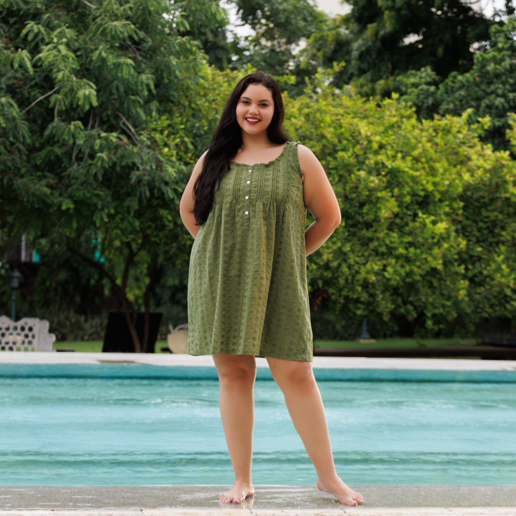 MARIGOLD ORGANIC  COTTON NIGHTIE MINI  - OLIVE