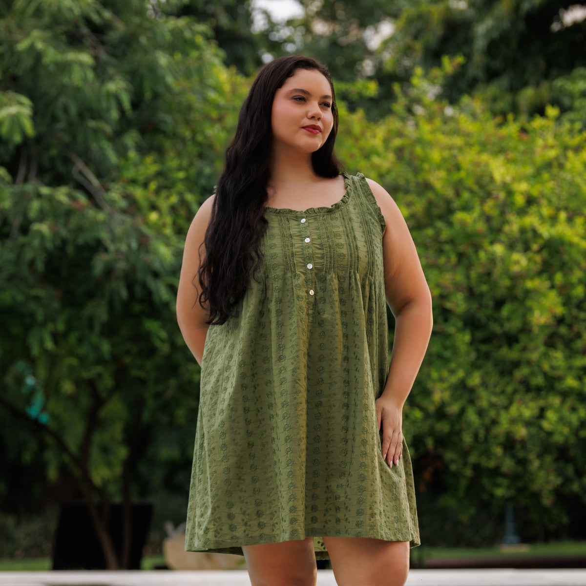 MARIGOLD ORGANIC  COTTON NIGHTIE MINI  - OLIVE