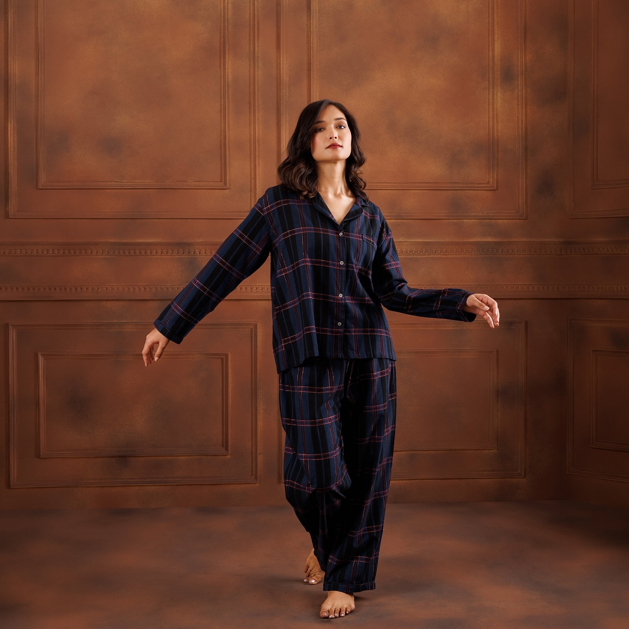 PLAID LAMÉ  PYJAMA SET - MIDNIGHT BLUE