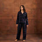 PLAID LAMÉ  PYJAMA SET - MIDNIGHT BLUE