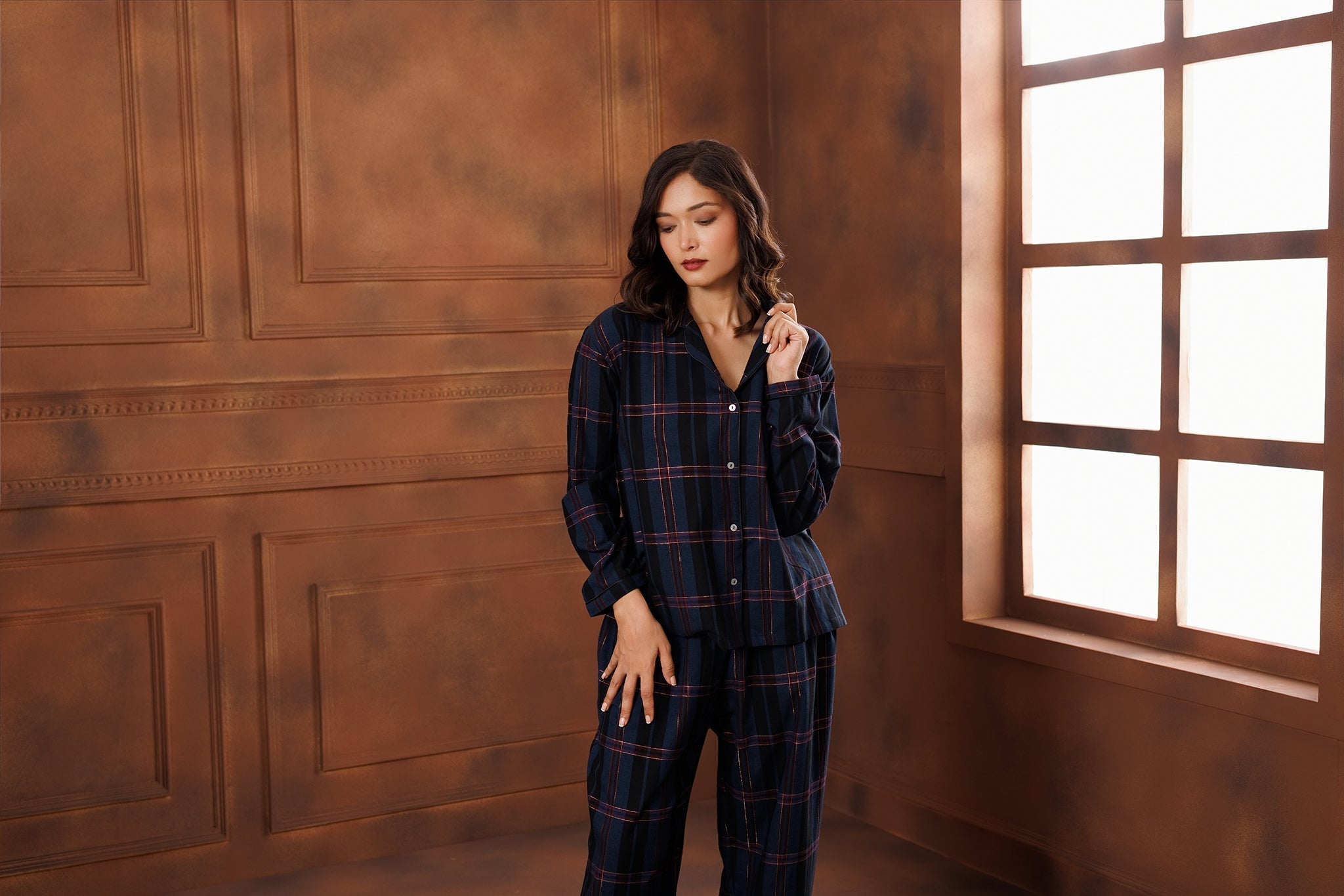 PLAID LAMÉ  PYJAMA SET - MIDNIGHT BLUE