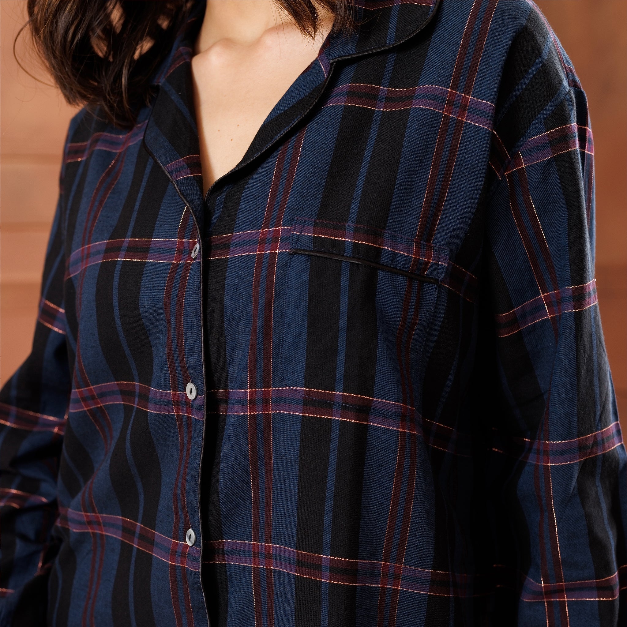 PLAID LAMÉ  PYJAMA SET - MIDNIGHT BLUE