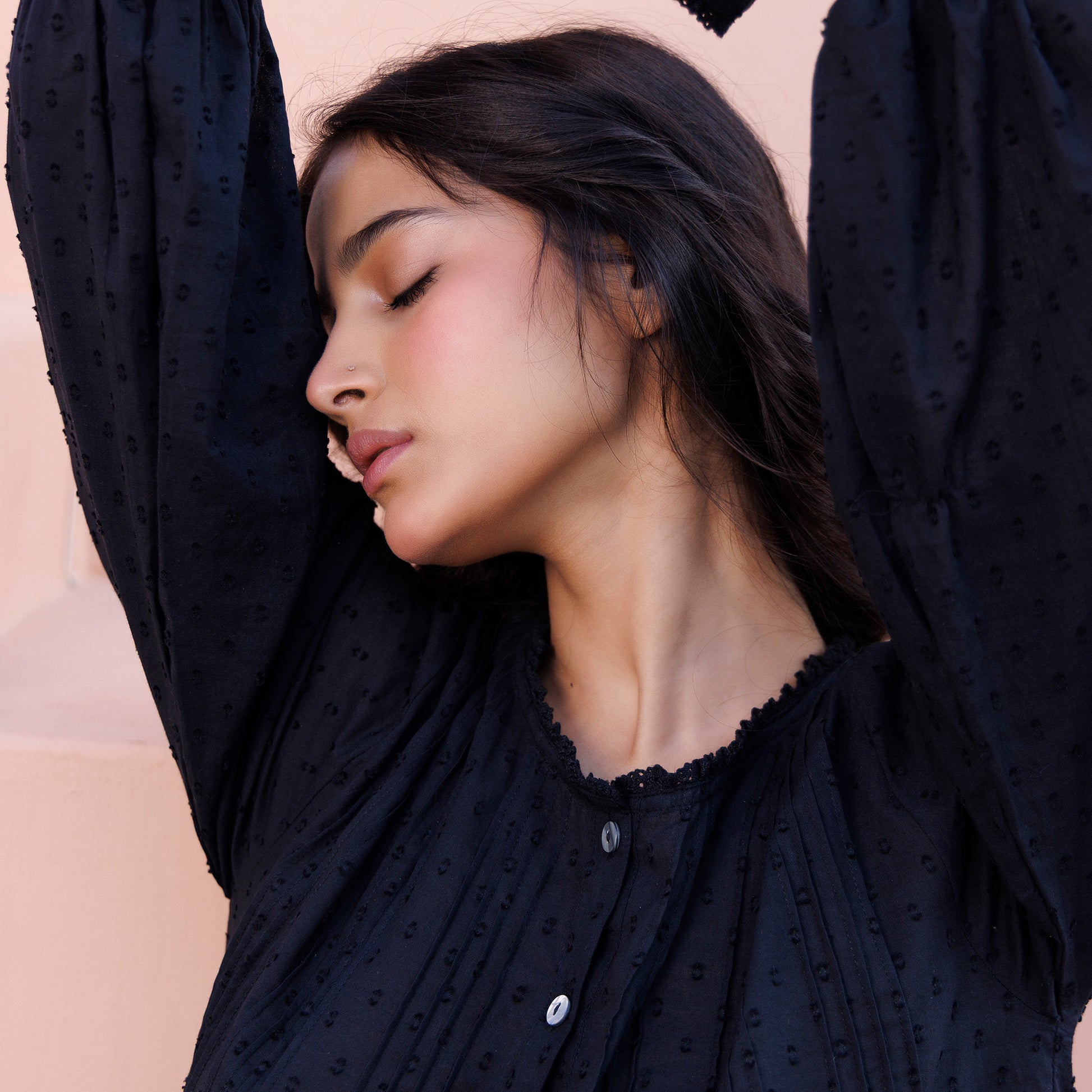 Cara Organic Cotton Dobby Nightie - Ebony