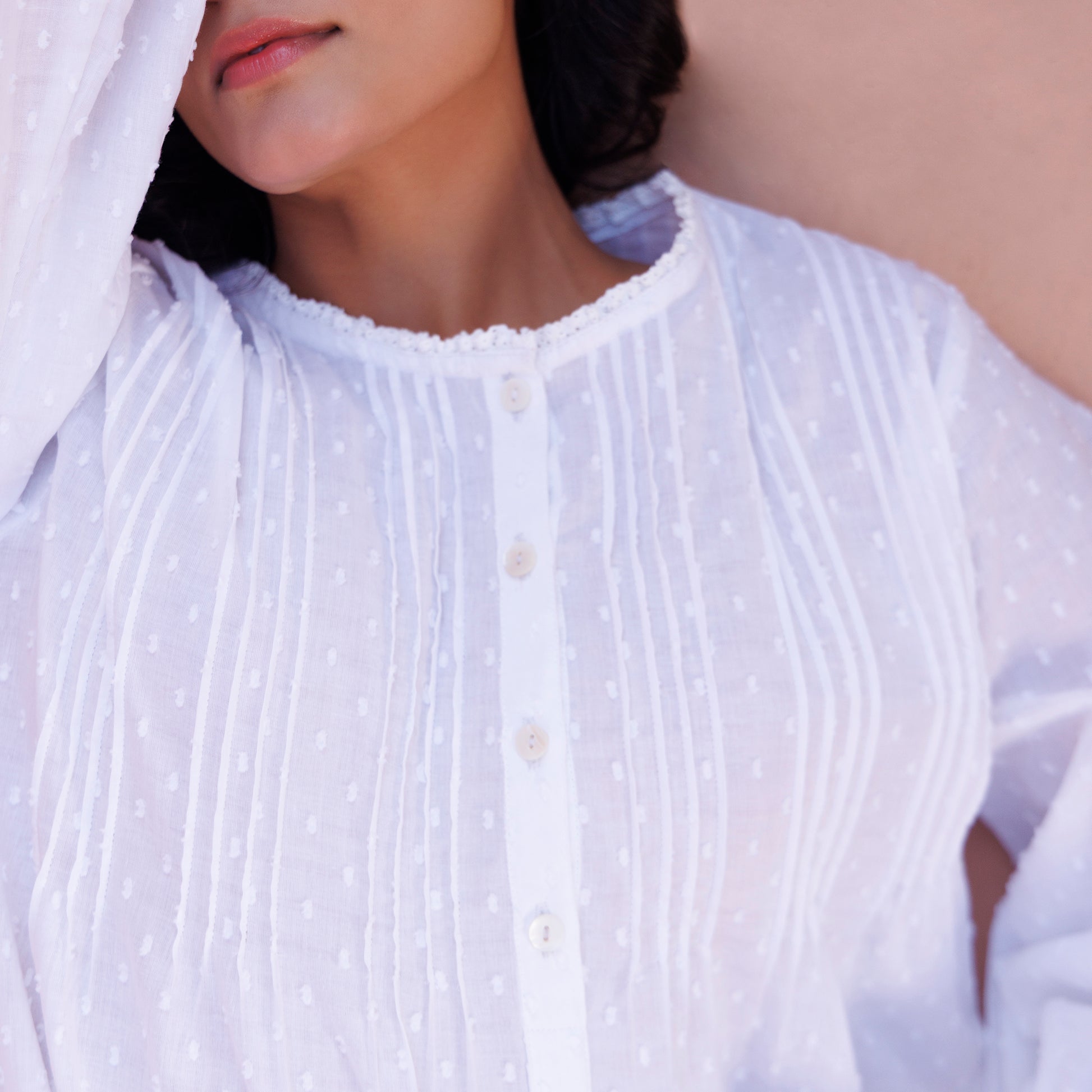 Cara Organic Cotton Dobby Nightie - Ivory