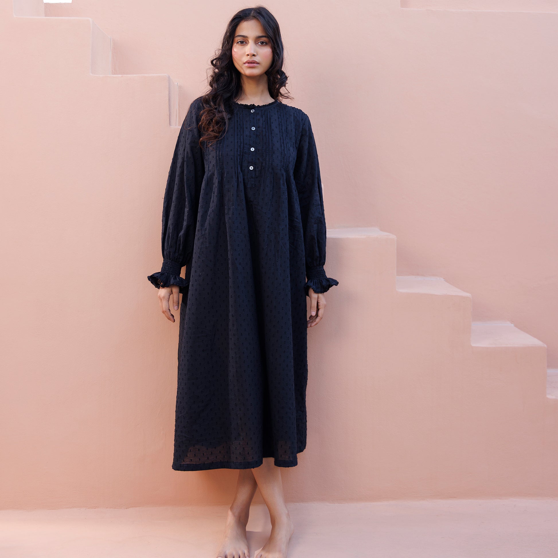 Cara Organic Cotton Dobby Nightie - Ebony