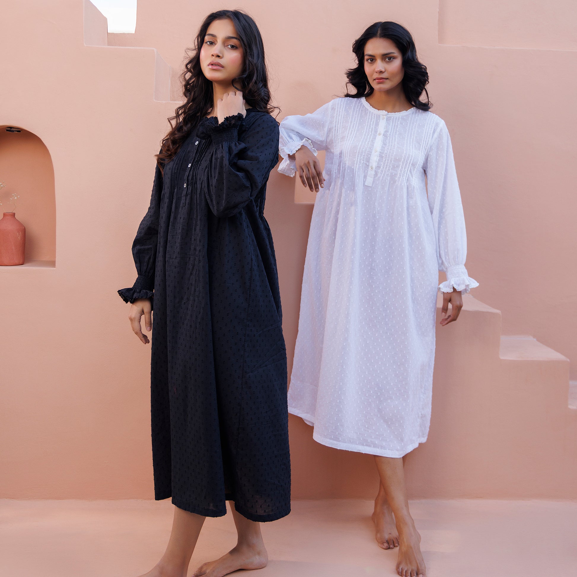 Cara Organic Cotton Dobby Nightie - Ebony