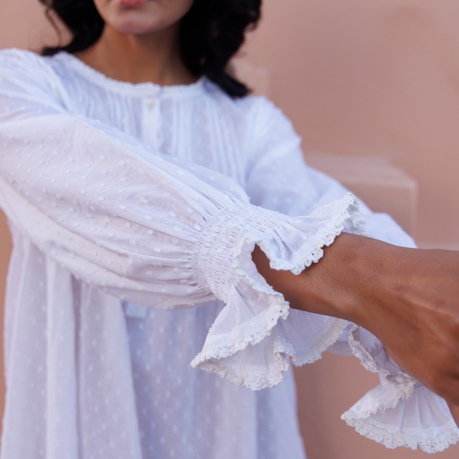Cara Organic Cotton Dobby Nightie - Ivory