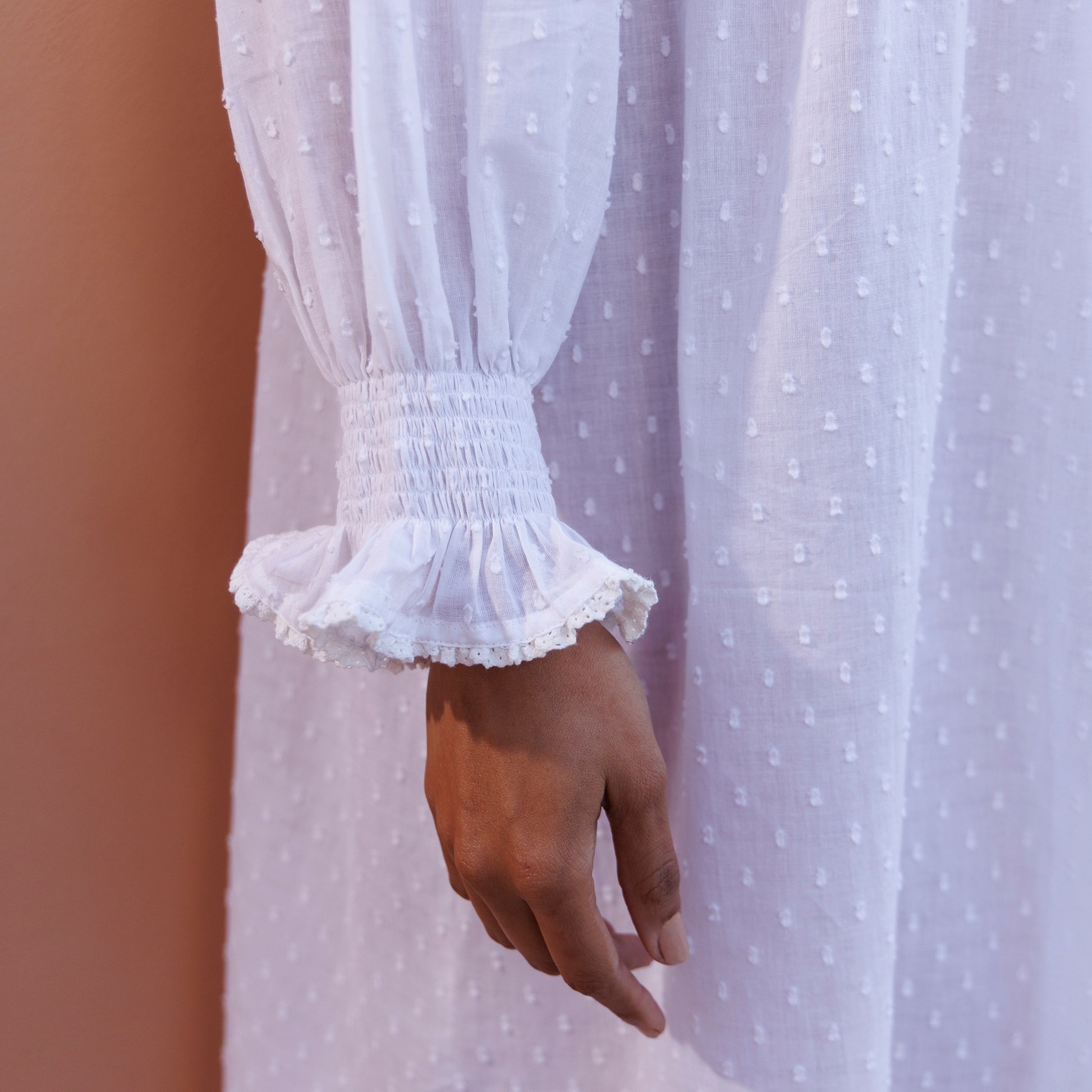 Cara Organic Cotton Dobby Nightie - Ivory
