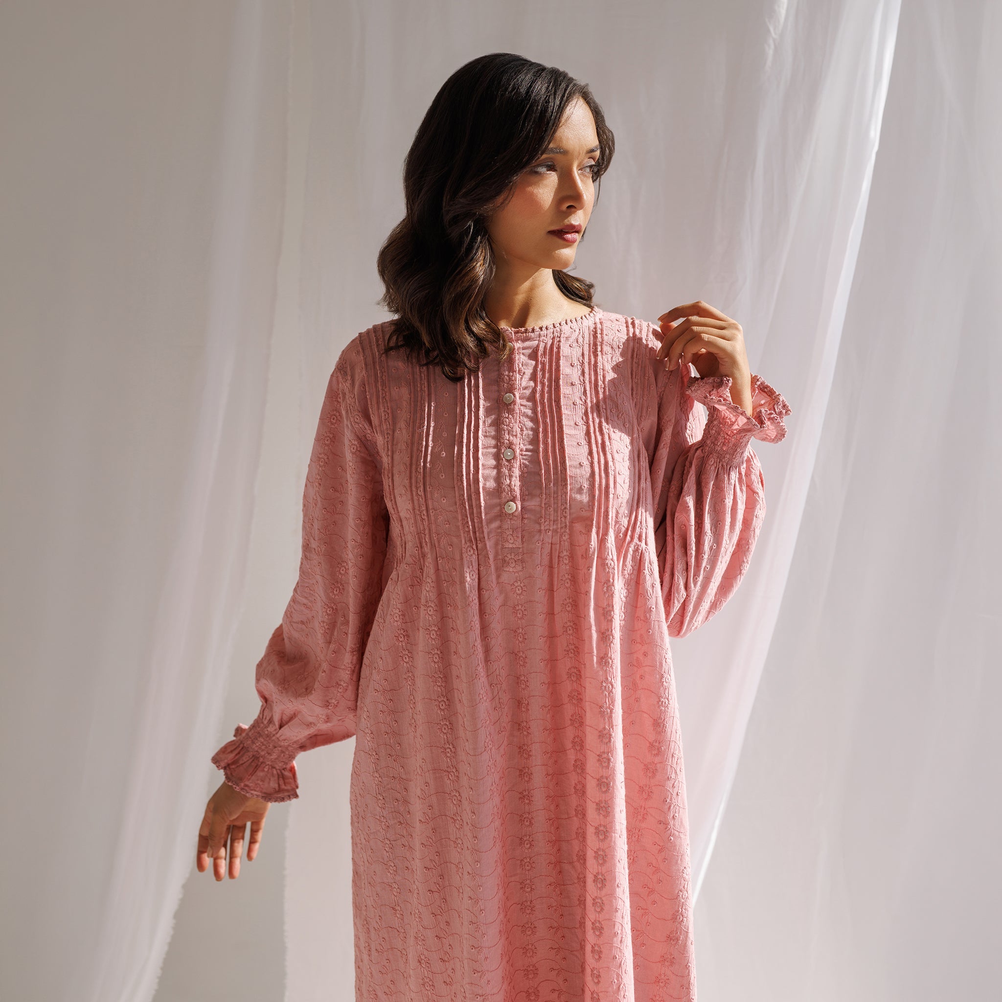 FLUER 100% ORGANIC COTTON NIGHTIE - BLUSH