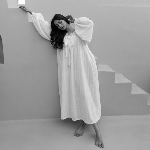 Bella Embroidered Organic Cotton Nightie - Ivory