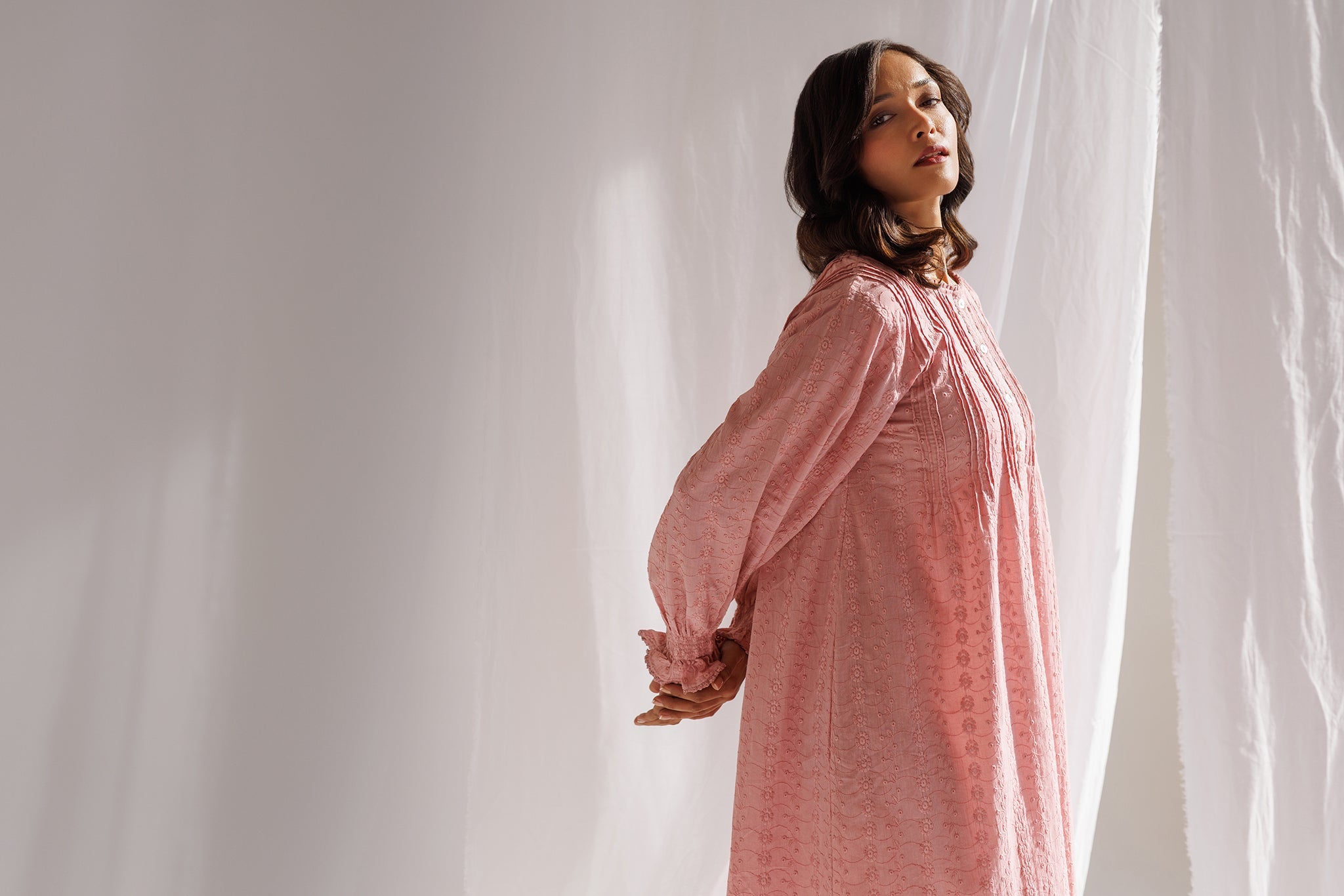 FLUER 100% ORGANIC COTTON NIGHTIE - BLUSH