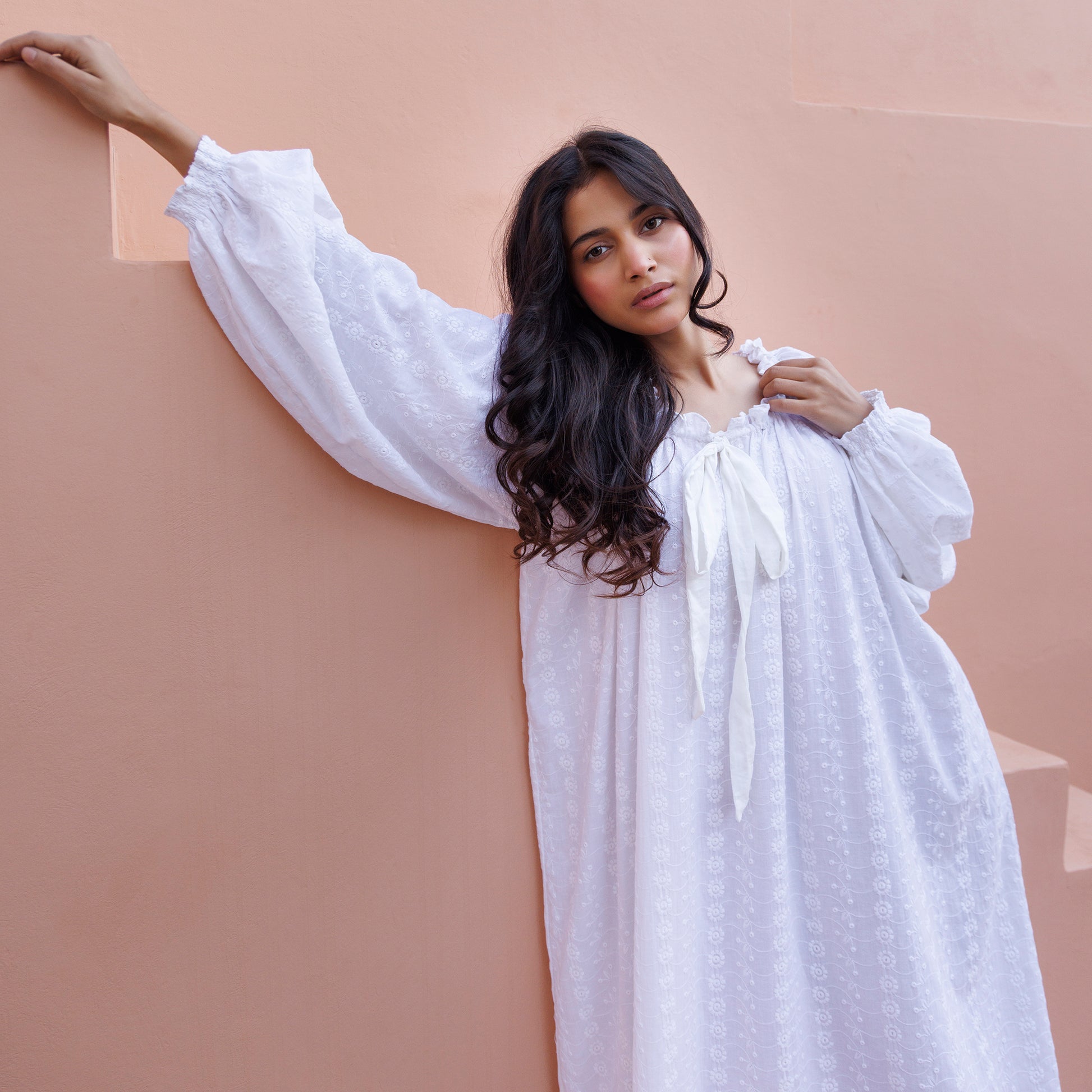 Bella Embroidered Organic Cotton Nightie - Ivory