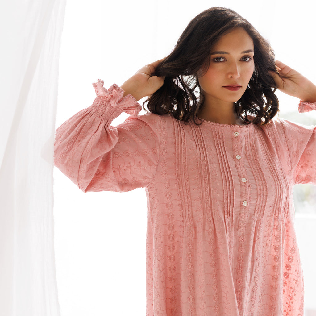 FLUER 100% ORGANIC COTTON NIGHTIE - BLUSH