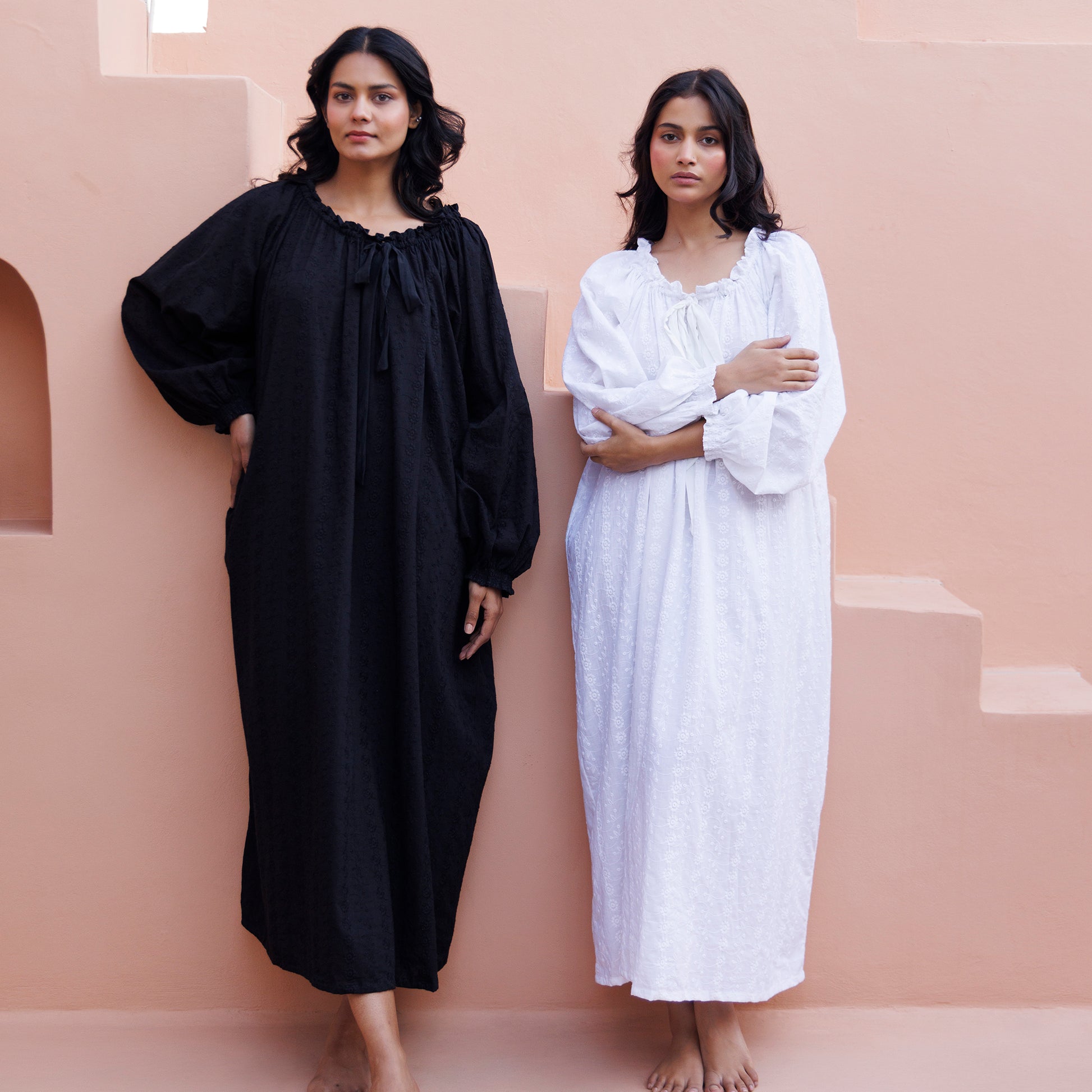 Bella Embroidered Organic Cotton Nightie - Ebony