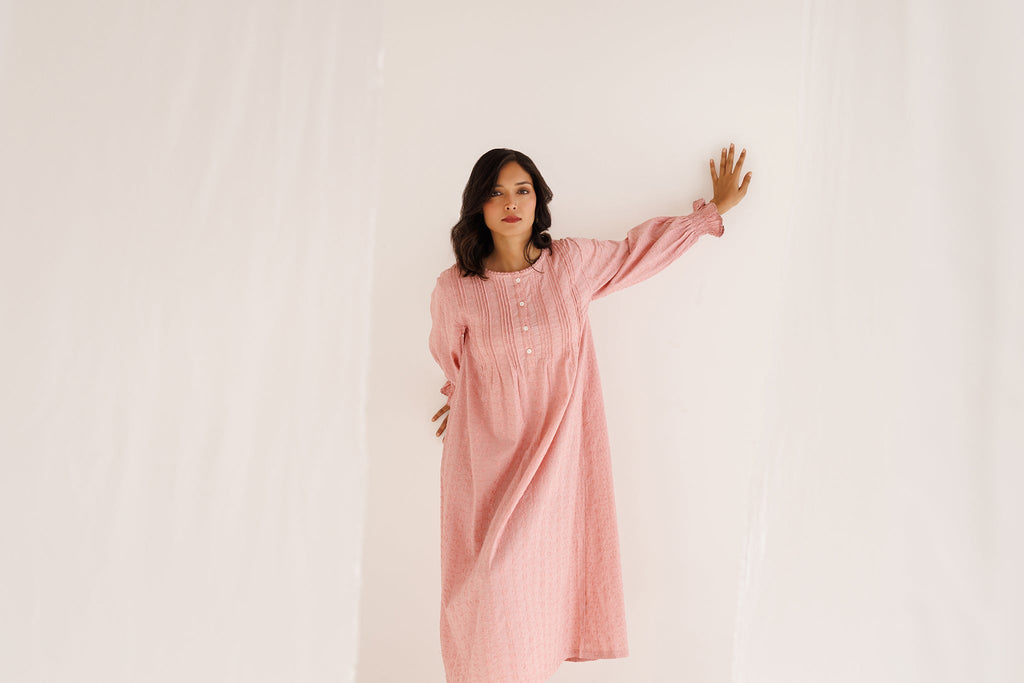 FLUER 100% ORGANIC COTTON NIGHTIE - BLUSH