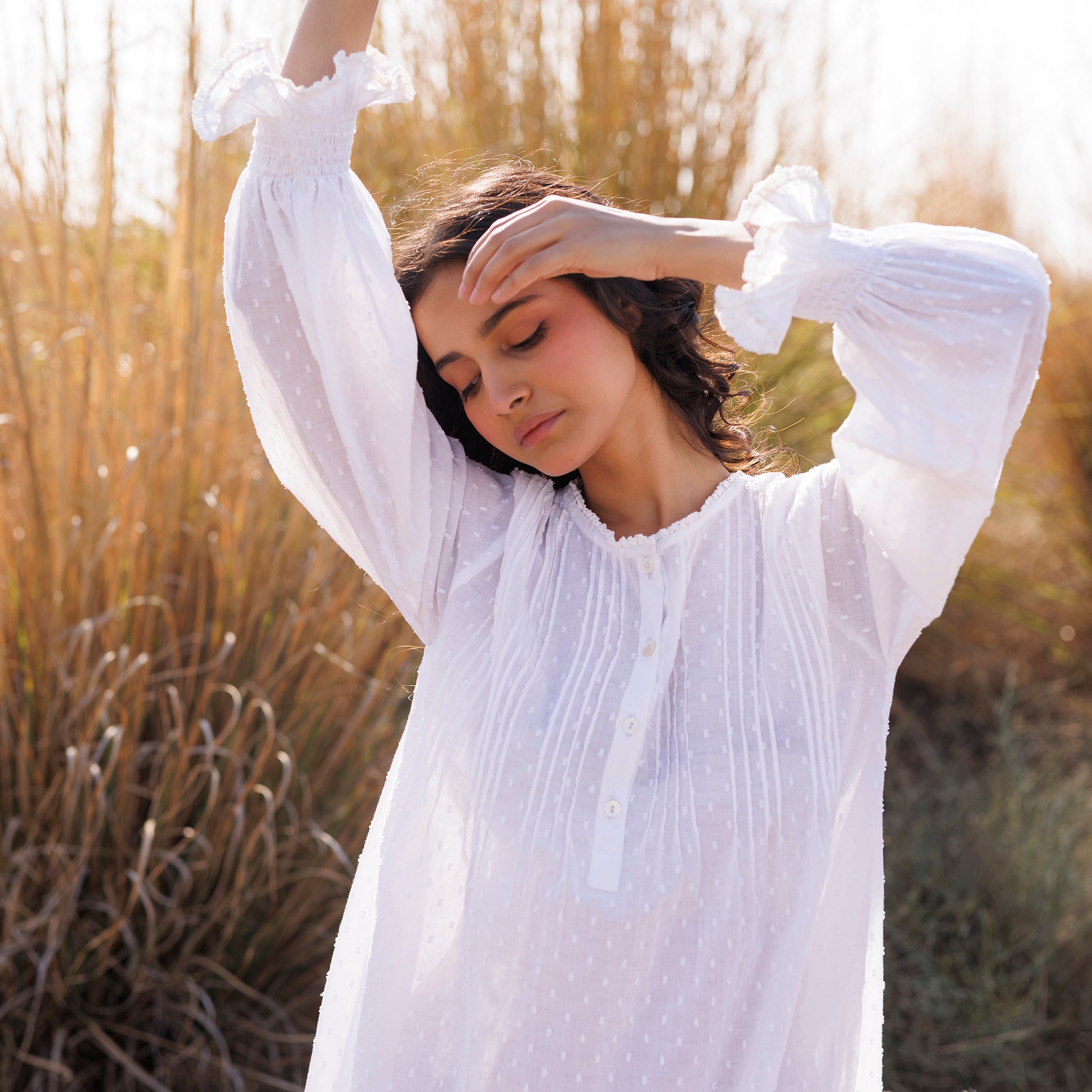 Cara Organic Cotton Dobby Nightie - Ivory