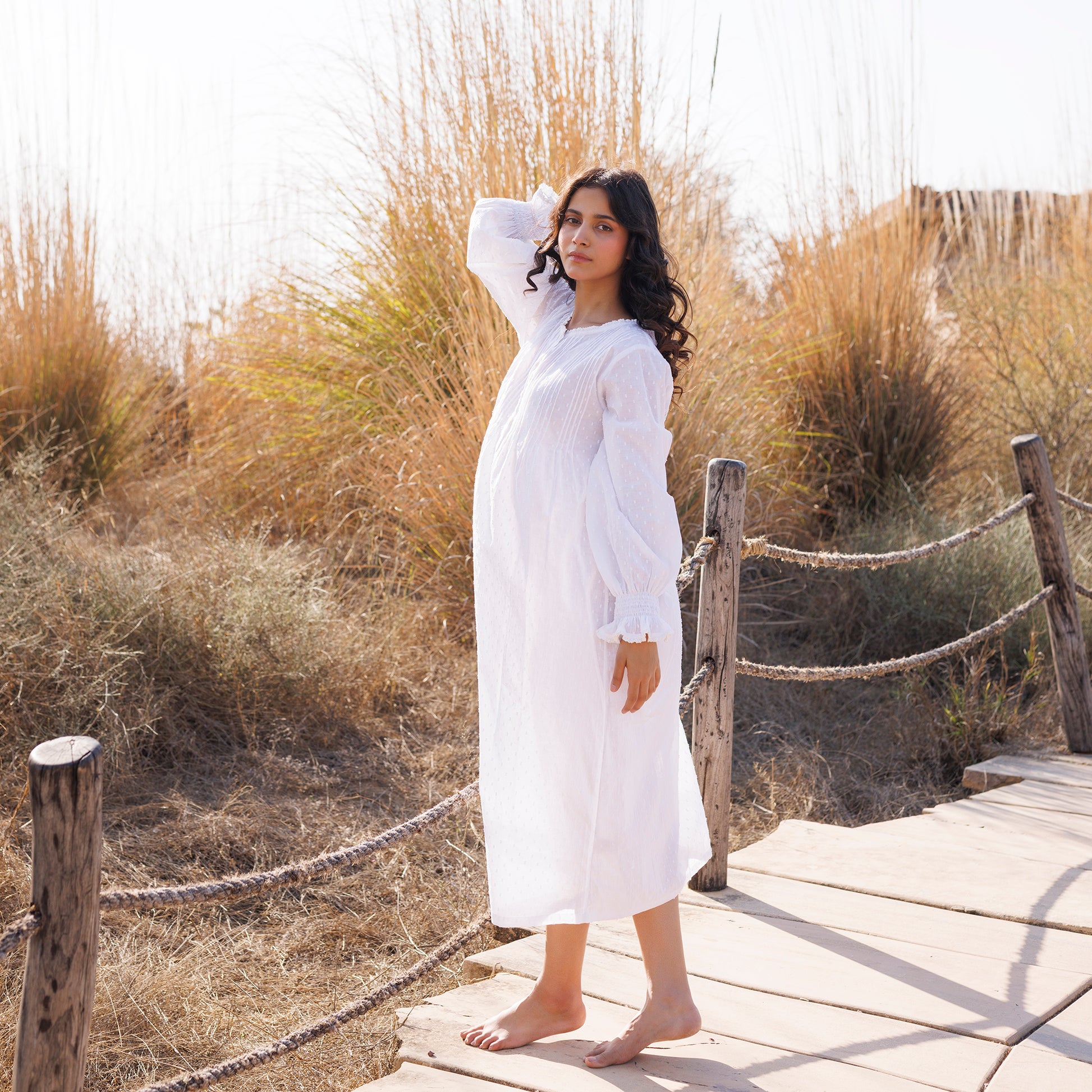 Cara Organic Cotton Dobby Nightie - Ivory