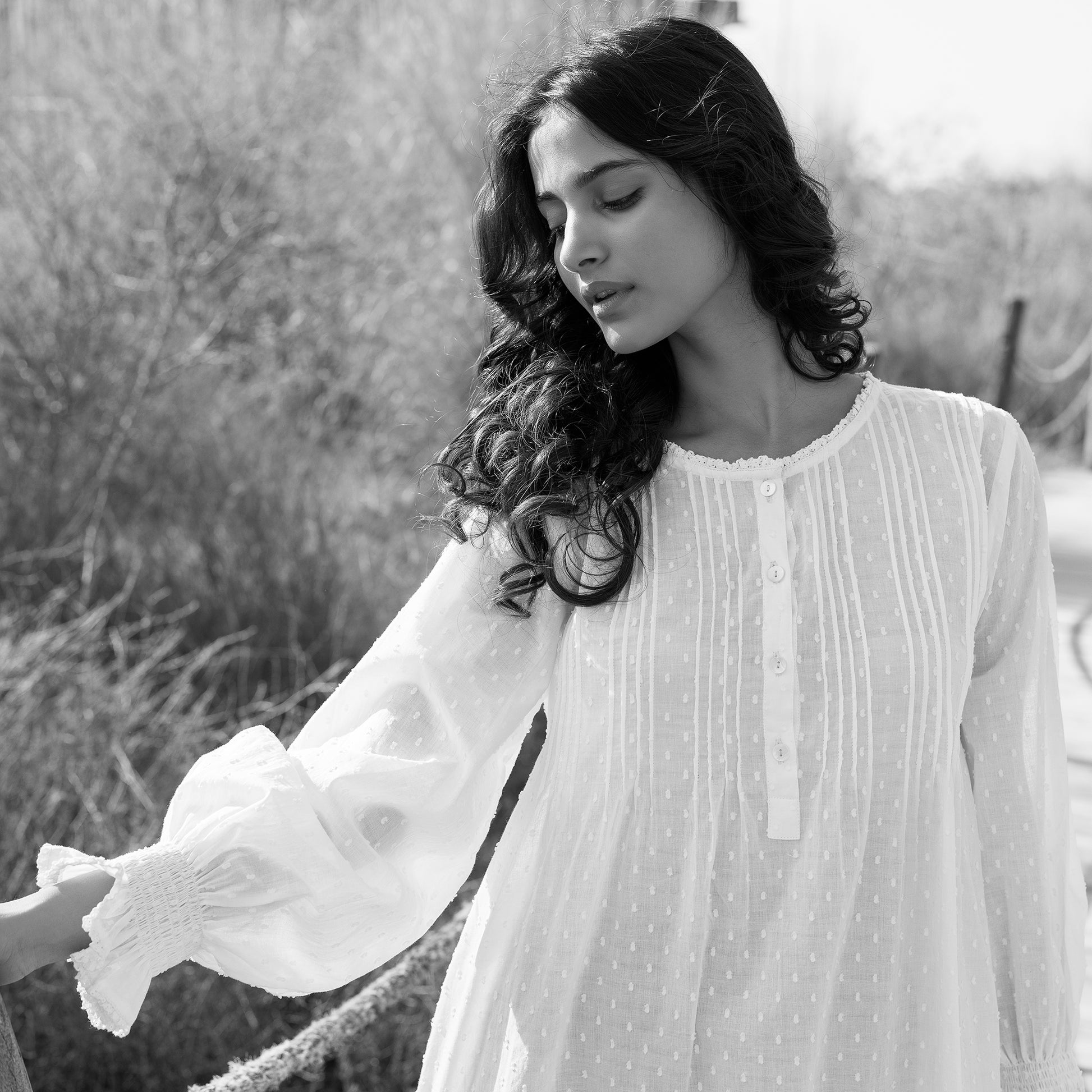 Cara Organic Cotton Dobby Nightie - Ivory
