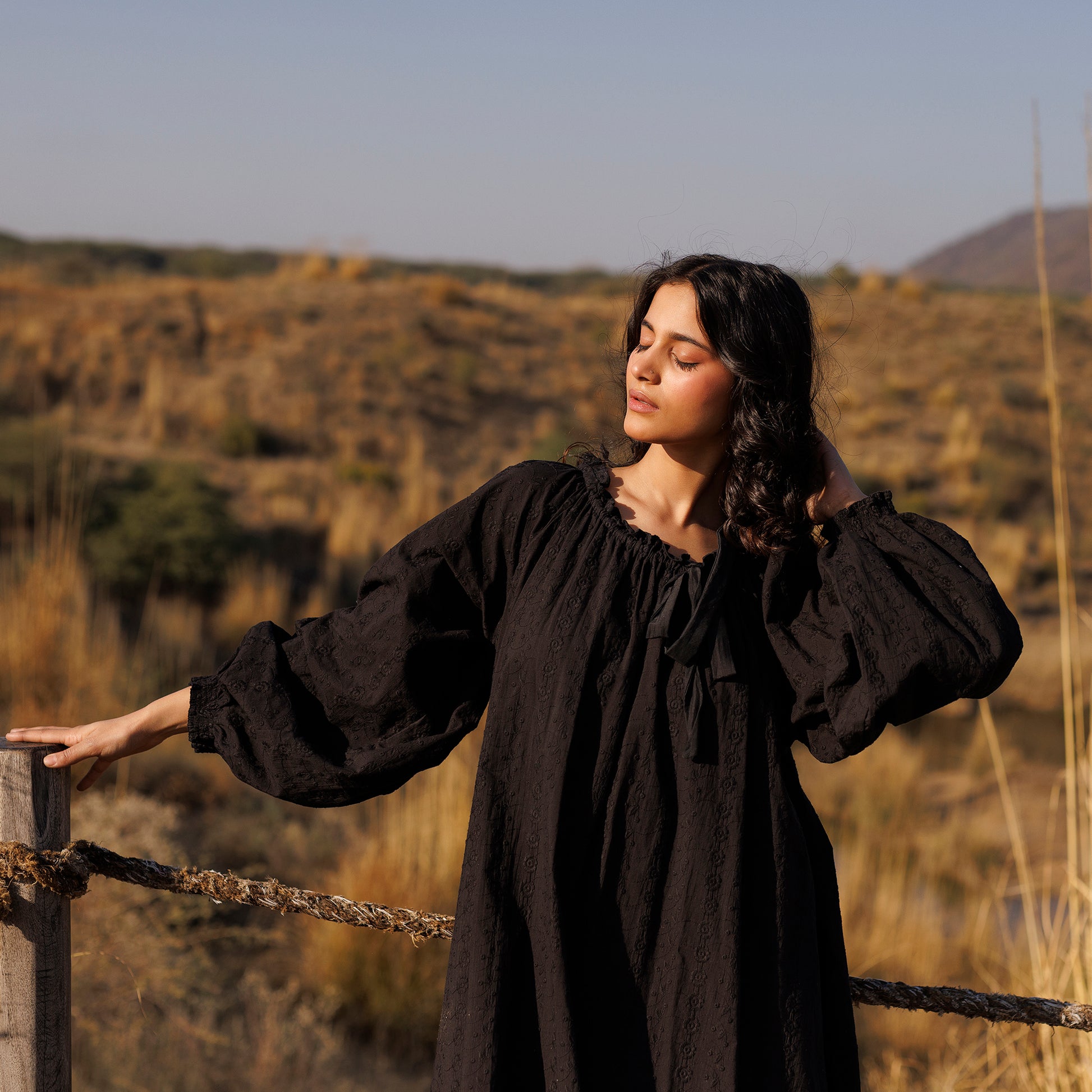 Bella Embroidered Organic Cotton Nightie - Ebony
