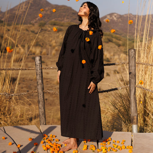 Bella Embroidered Organic Cotton Nightie - Ebony