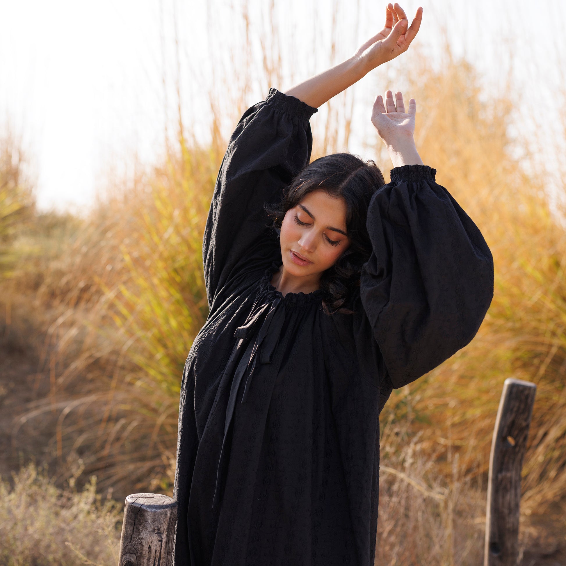 Bella Embroidered Organic Cotton Nightie - Ebony