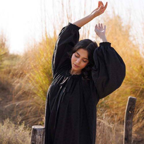 Bella Embroidered Organic Cotton Nightie - Ebony
