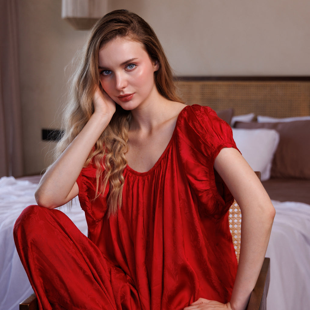 Forget Me Not Silk Satin - Scarlet