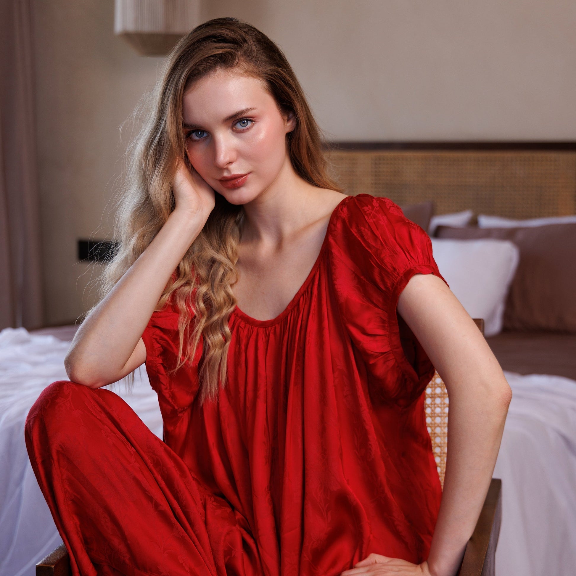 Forget Me Not Silk Satin - Scarlet