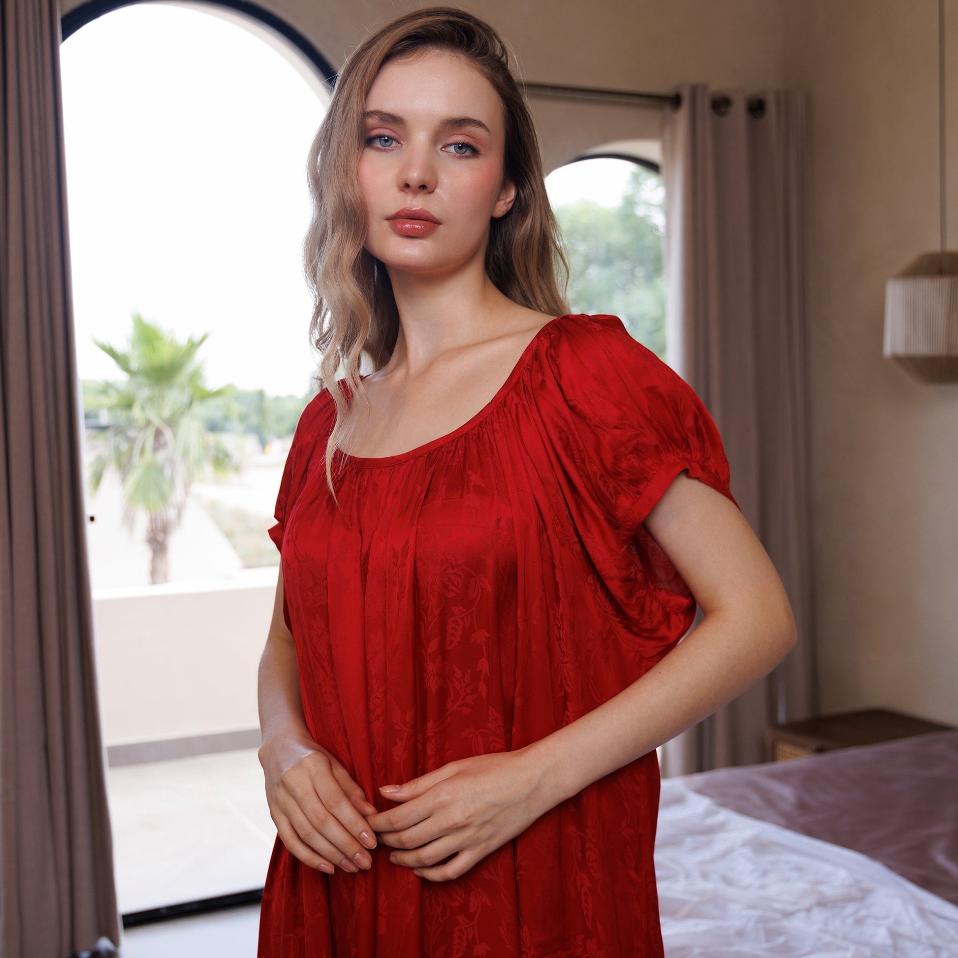 Forget Me Not Silk Satin - Scarlet