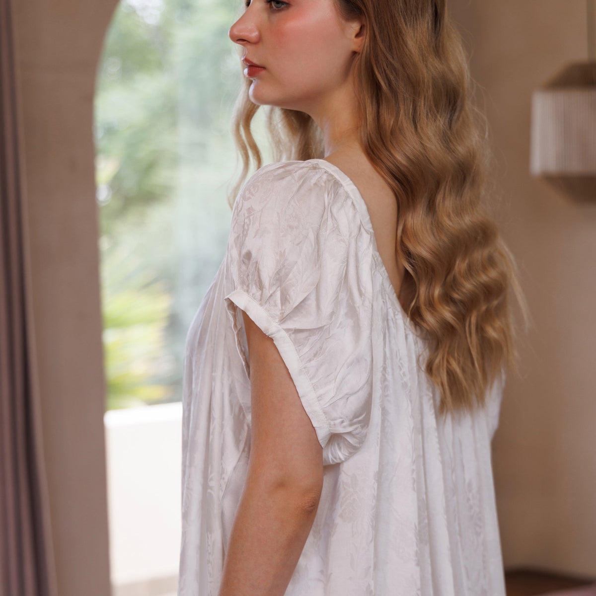 FORGET ME NOT SILK JACQUARD NIGHTIE - MINI IVORY
