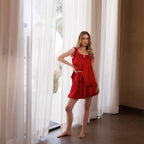MAGNOLIA SHORTIE PYJAMA SET SILK JACQUARD -  Scarlet