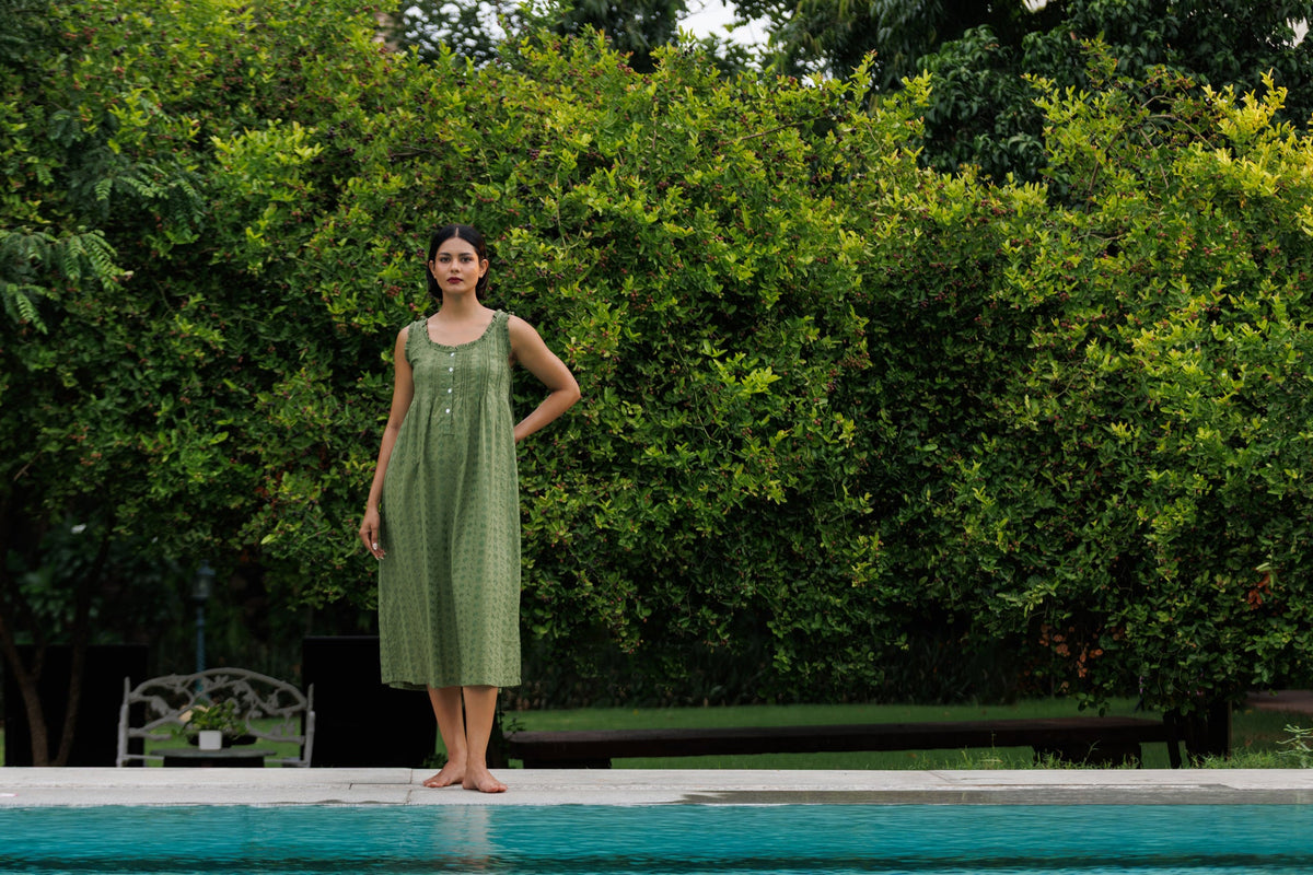 MARIGOLD ORGANIC COTTON NIGHTIE - OLIVE