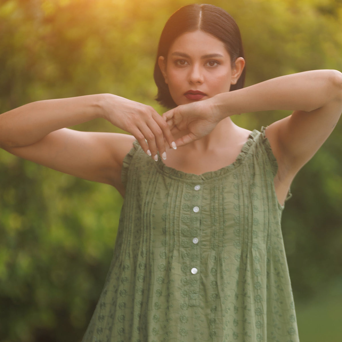 MARIGOLD ORGANIC COTTON NIGHTIE - OLIVE