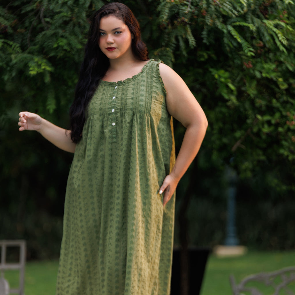 MARIGOLD ORGANIC COTTON NIGHTIE - OLIVE