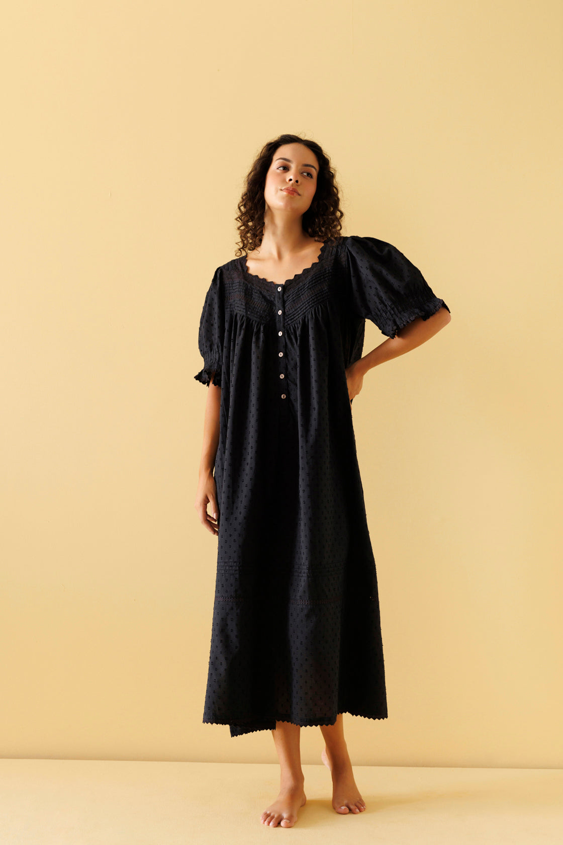 Peony Organic Cotton Nightie - Ebony