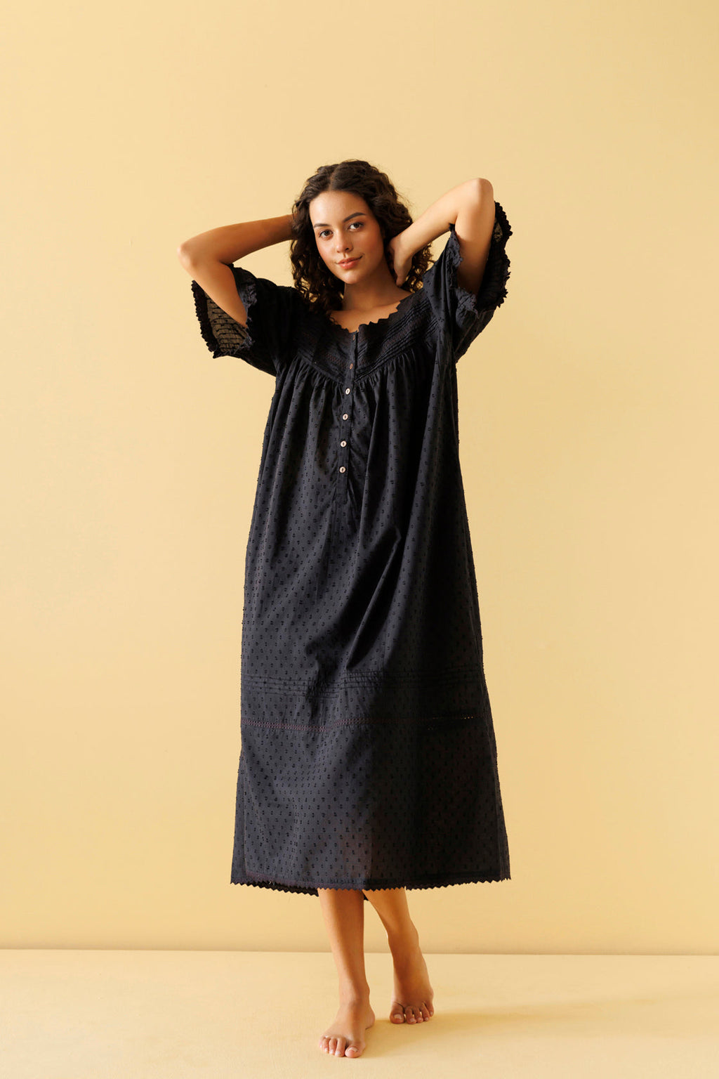 Peony Organic Cotton Nightie - Ebony
