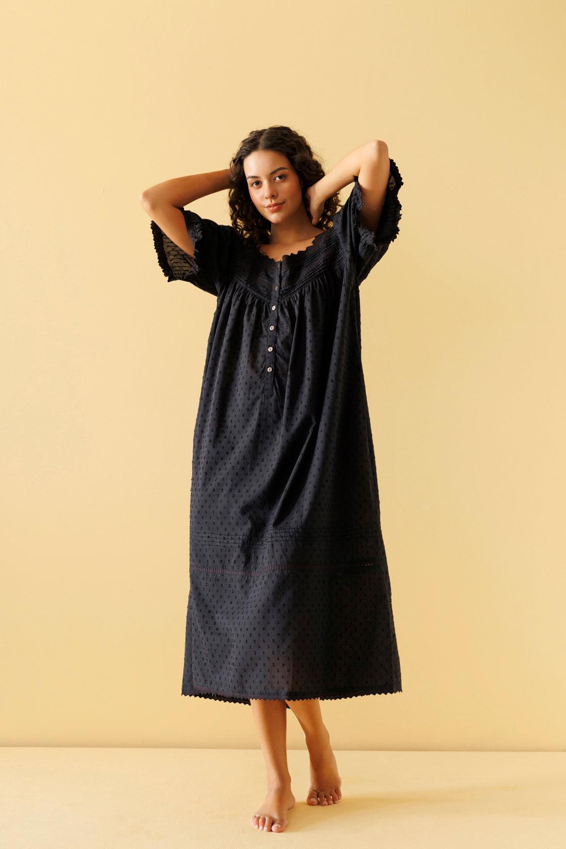 Peony Organic Cotton Nightie - Ebony