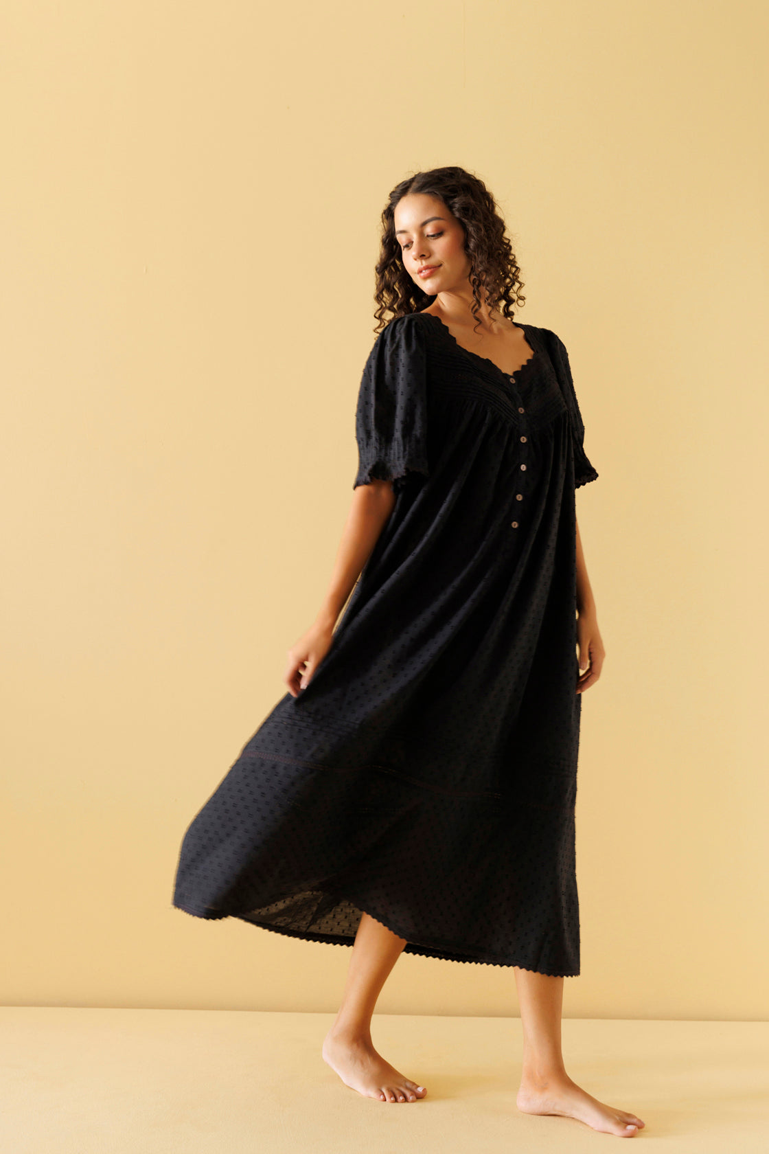 Peony Organic Cotton Nightie - Ebony