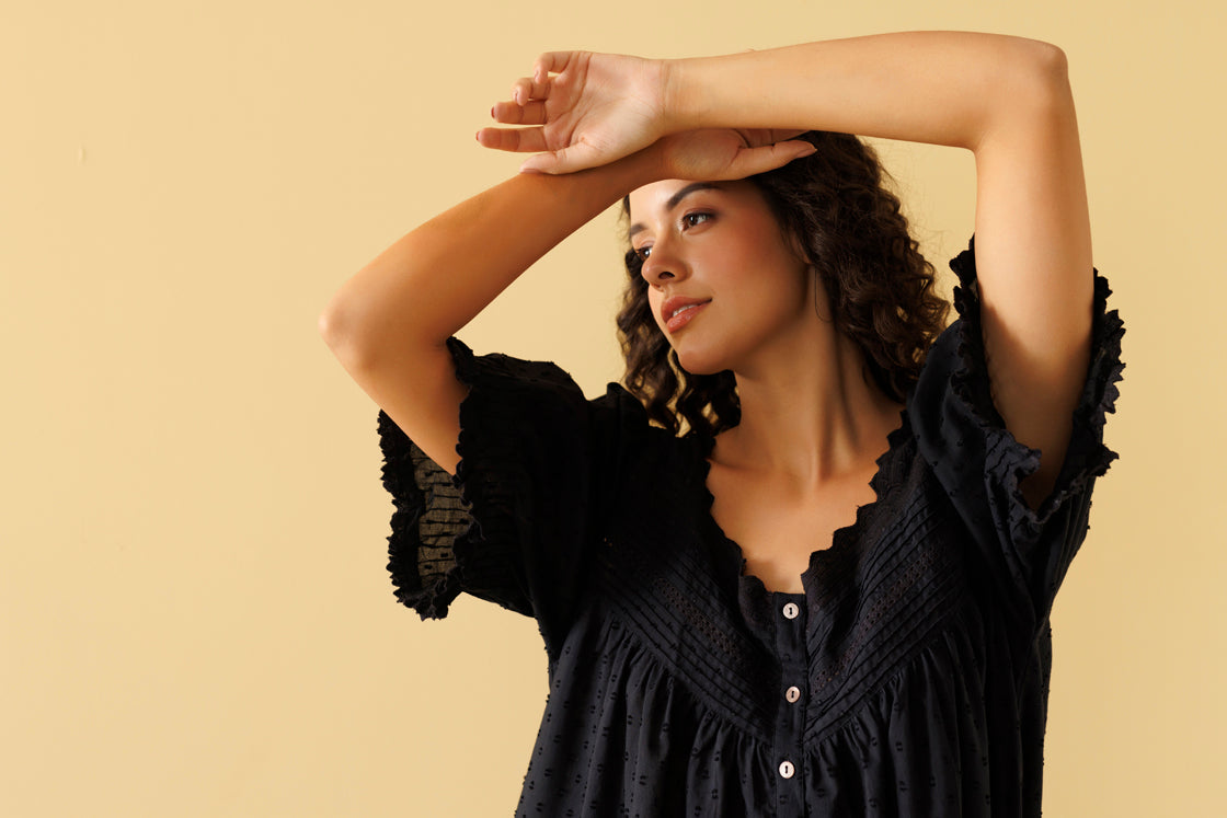 Peony Organic Cotton Nightie - Ebony