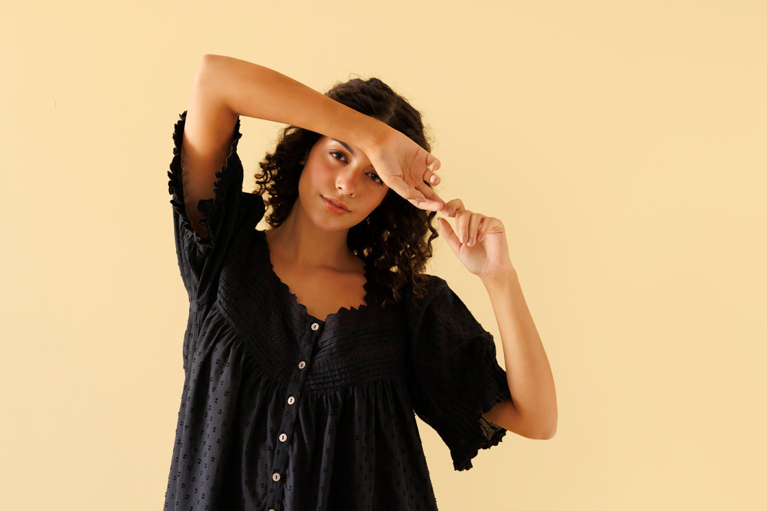 Peony Organic Cotton Nightie - Ebony