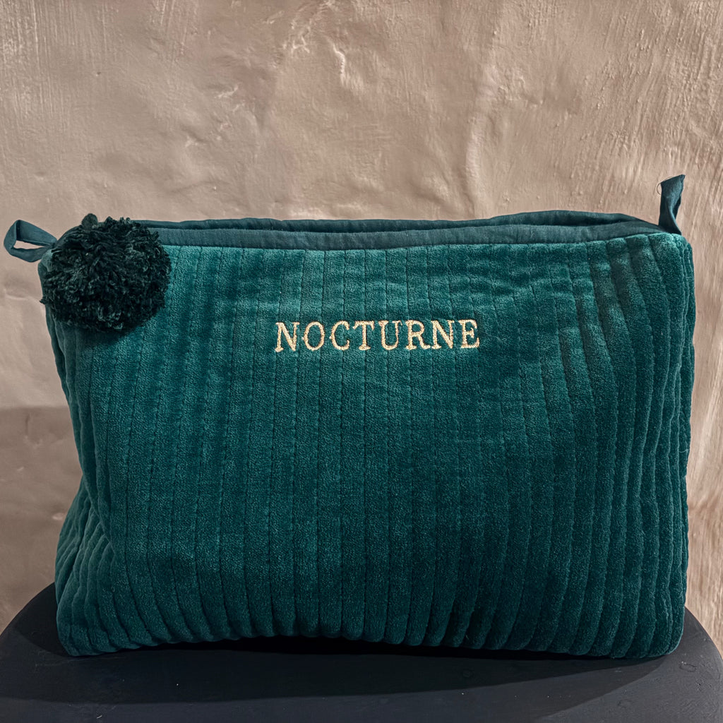 NOCTURNE VELVET COSMETIC BAG - EMERALD