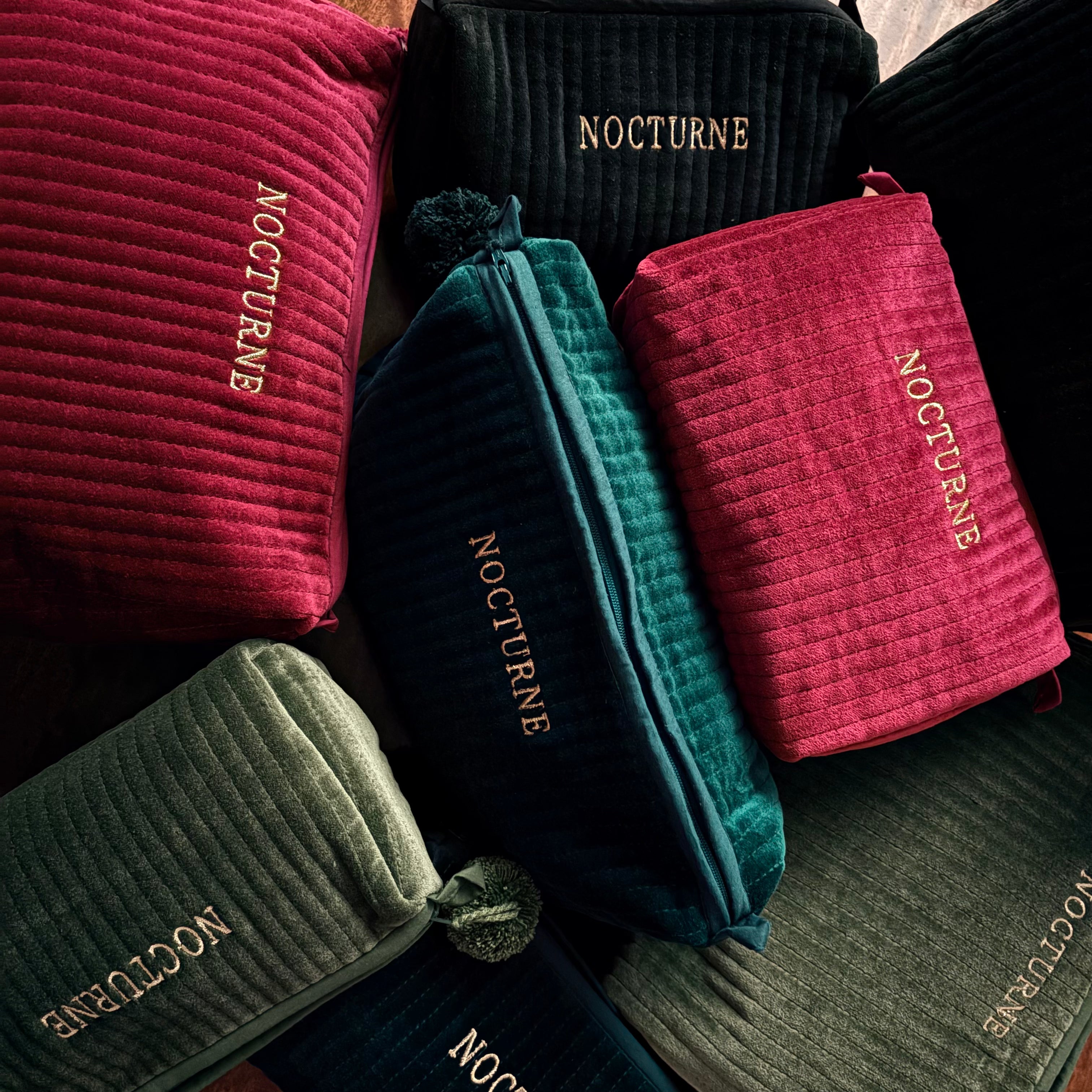 NOCTURNE VELVET COSMETIC BAG - MOSS GREEN