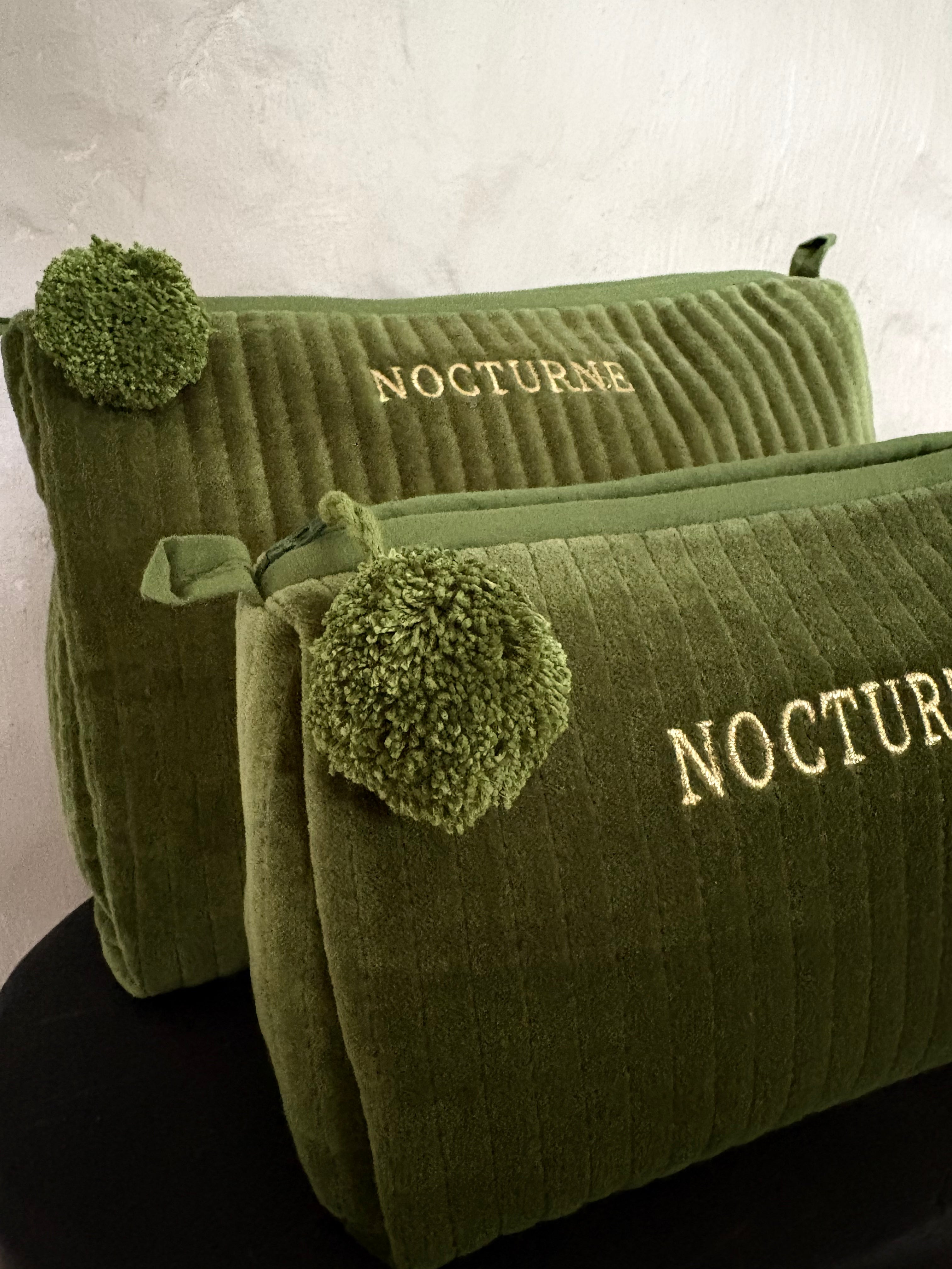 NOCTURNE VELVET COSMETIC BAG - MOSS GREEN