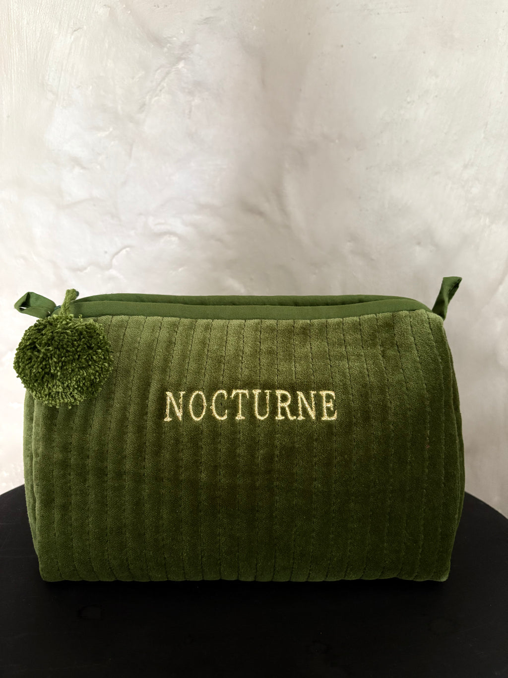 NOCTURNE VELVET COSMETIC BAG - MOSS GREEN