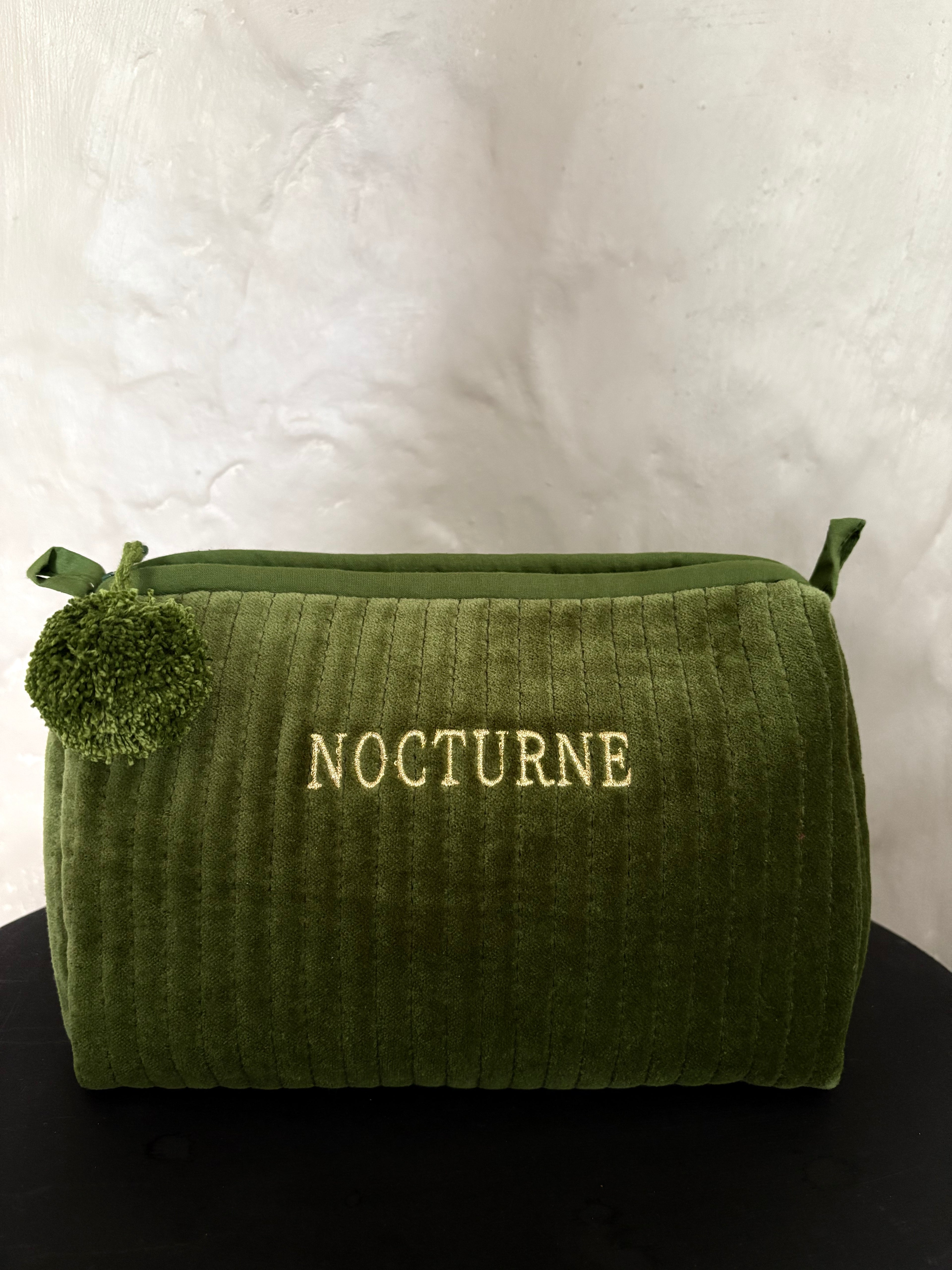NOCTURNE VELVET COSMETIC BAG - MOSS GREEN