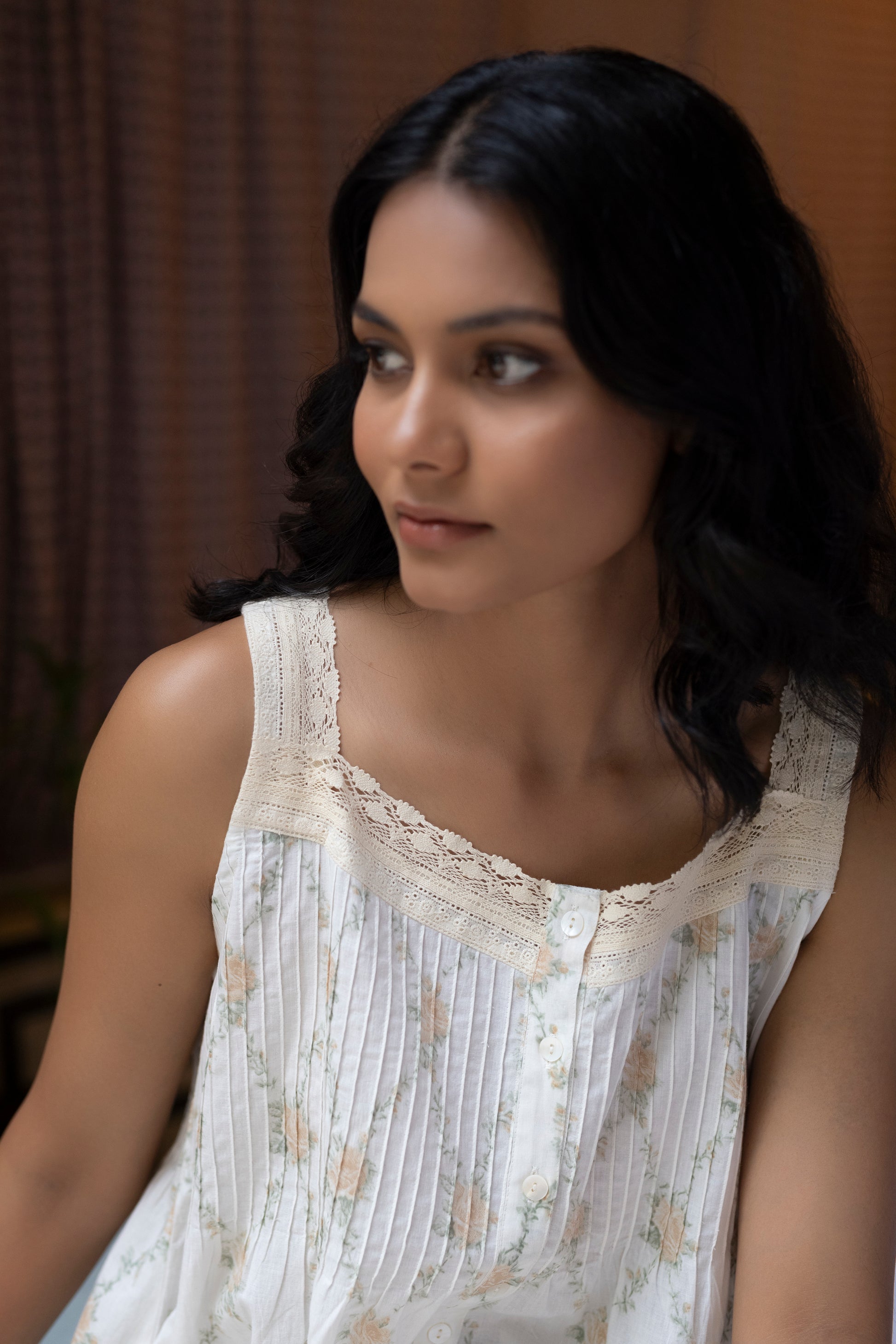 Rose Lace Strap Organic Cotton Nightie