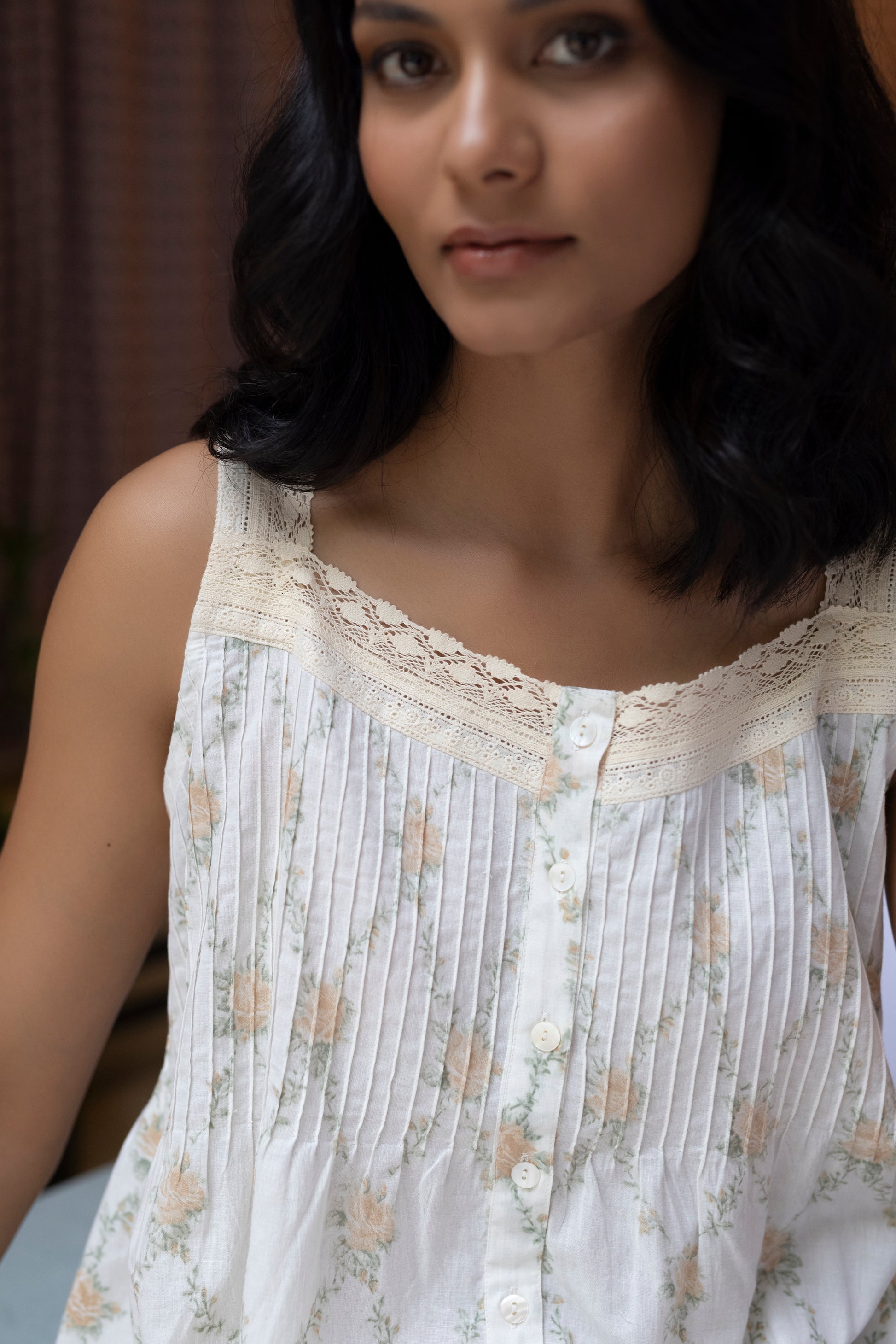 Rose Lace Strap Organic Cotton Nightie