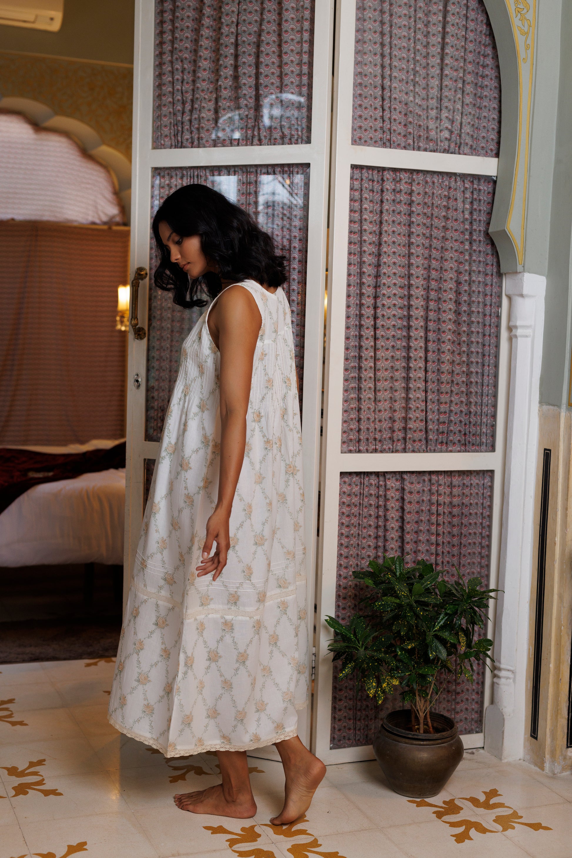 Rose Lace Strap Organic Cotton Nightie