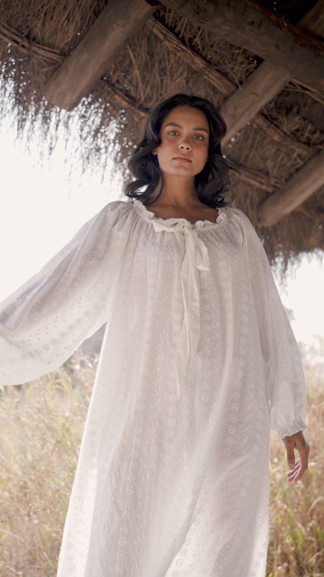 Bella Embroidered Organic Cotton Nightie - Ivory